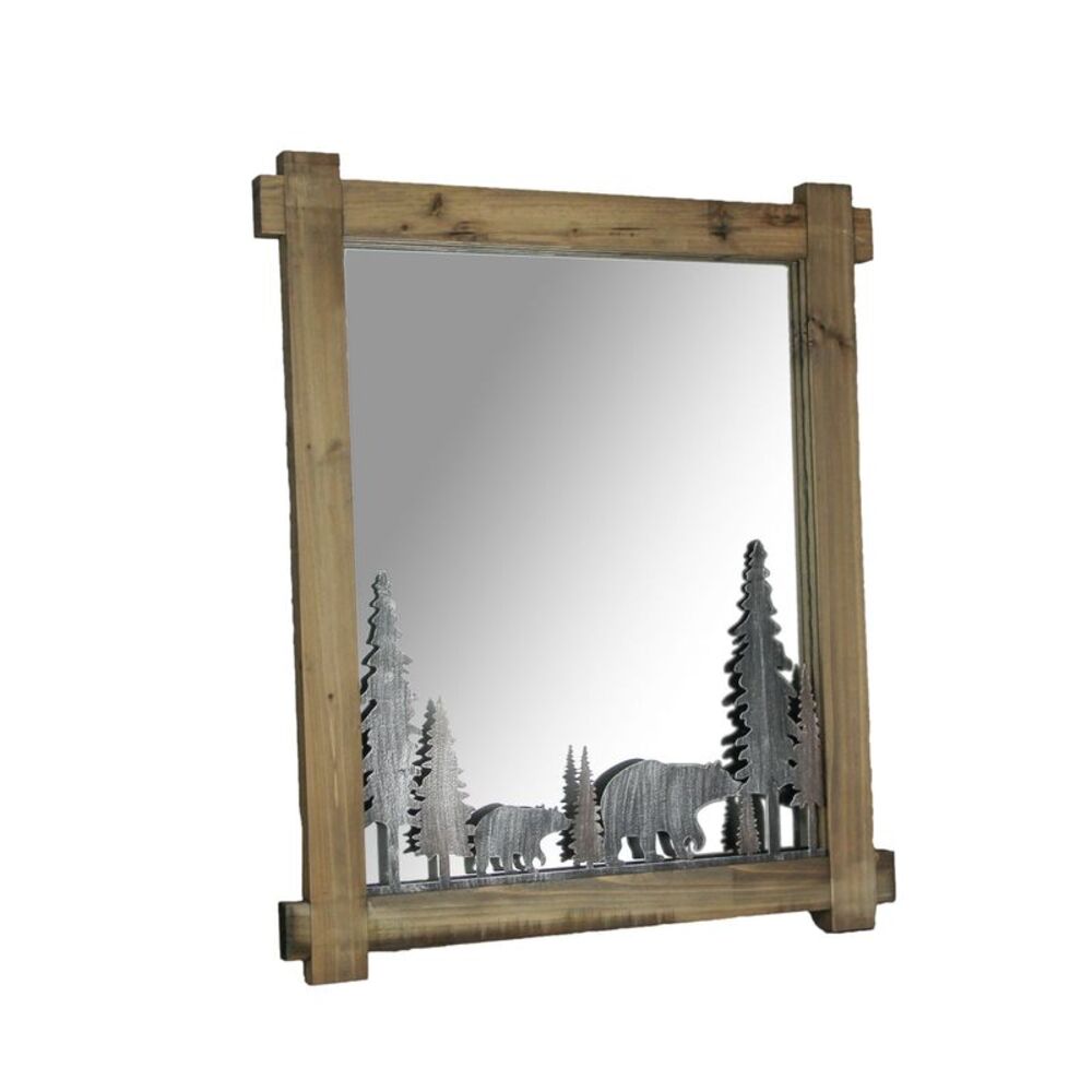 Enchanting 26-Inch High Black Bears Wood and Metal Wall Mirror